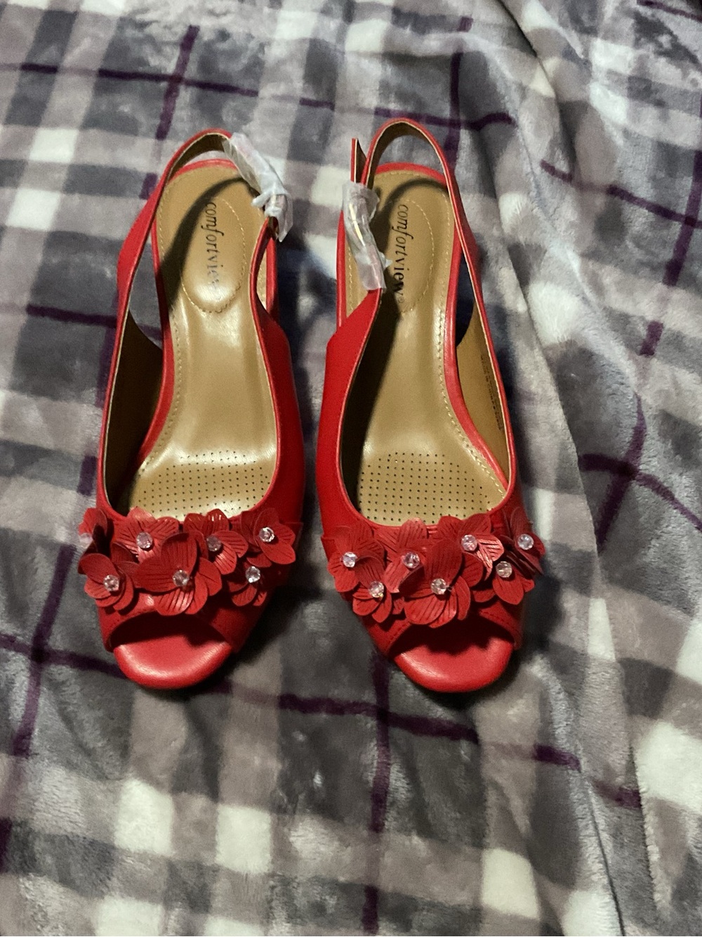 comfortview Red Floral Slingback Peep-Toe Heels